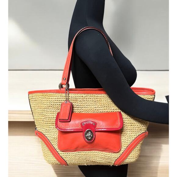 Coach 22904 Straw Pocket Tote Bag & Large Wristlet - Picture 9 of 16